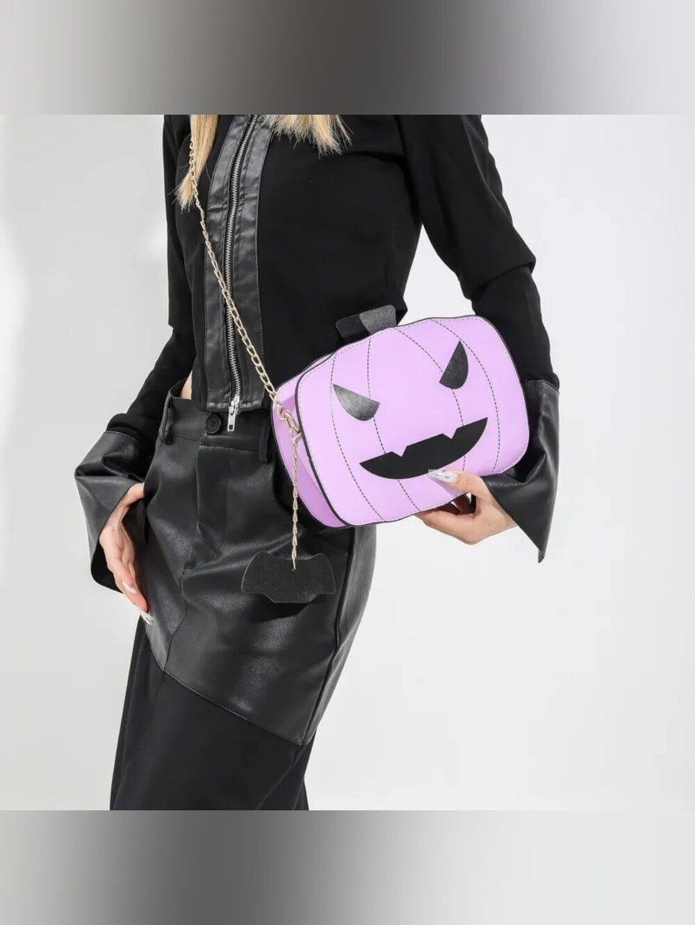 Lavender Pumpkin Crossbody Bag with Jack-O'-Lantern Face NWOT